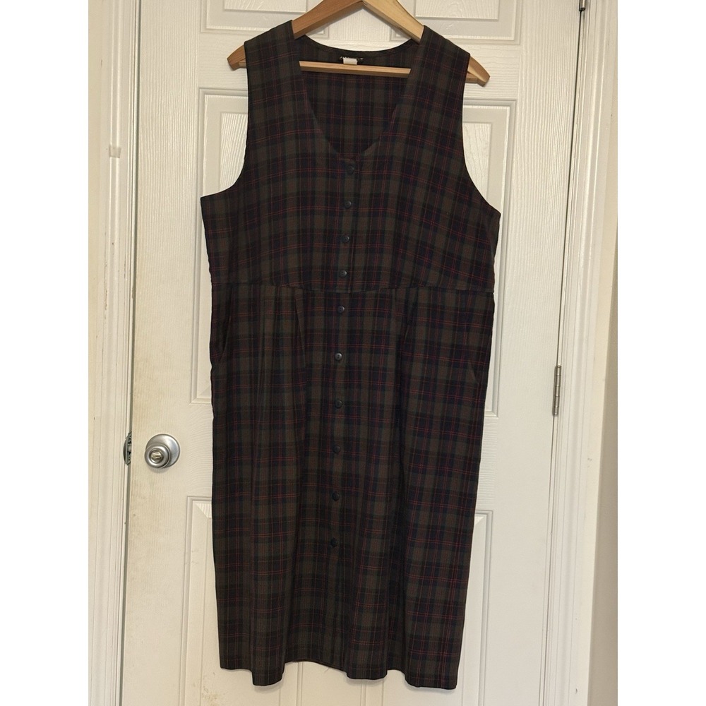 Vtg Casablanca Plaid Preppy Acadamia Jumper Dress Size 2X 3X Pockets Teacher